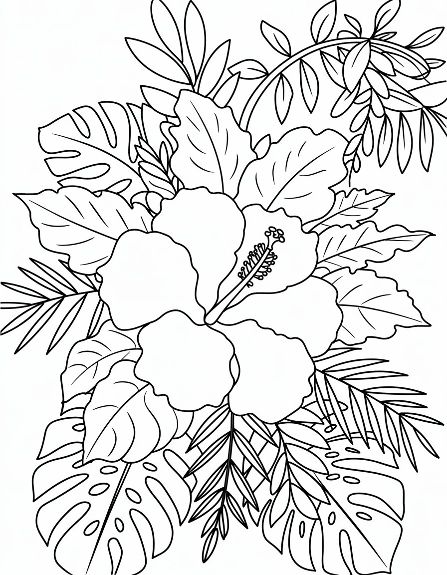 Large Hibiscus Among Leaves